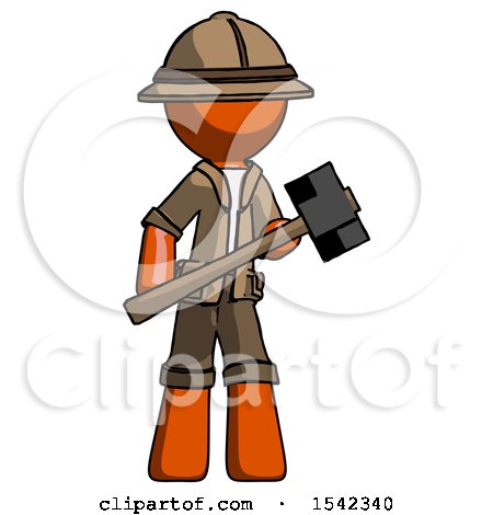 Orange Explorer Ranger Man with Sledgehammer Standing Ready to Work or Defend by Leo Blanchette