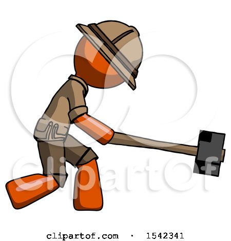 Orange Explorer Ranger Man Hitting with Sledgehammer, or Smashing Something by Leo Blanchette