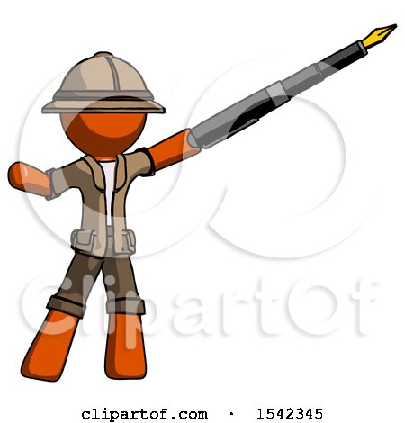 Orange Explorer Ranger Man Pen Is Mightier Than the Sword Calligraphy Pose by Leo Blanchette
