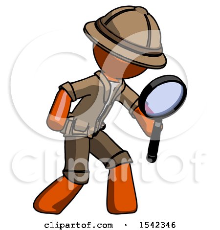 Orange Explorer Ranger Man Inspecting with Large Magnifying Glass Right by Leo Blanchette