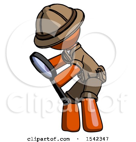 Orange Explorer Ranger Man Inspecting with Large Magnifying Glass Left by Leo Blanchette