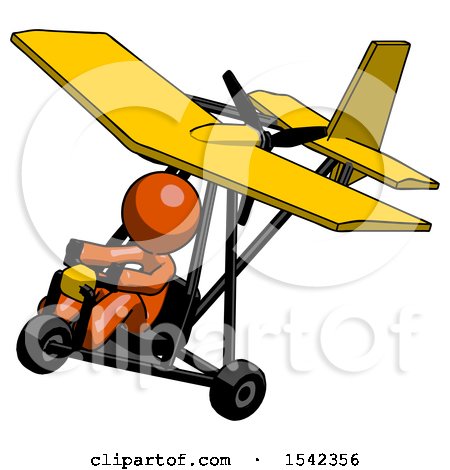 Orange Design Mascot Man in Ultralight Aircraft Top Side View by Leo Blanchette