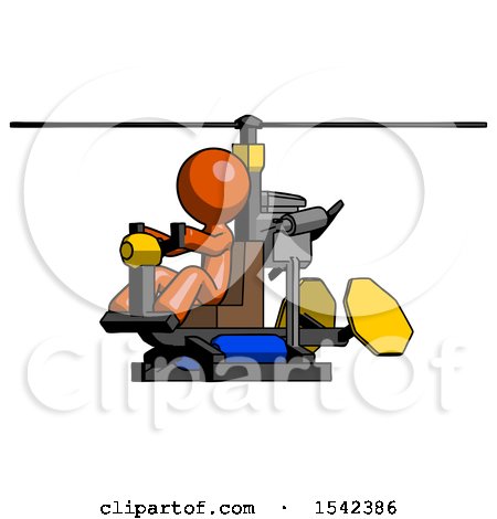 Orange Design Mascot Man Flying in Gyrocopter Front Side Angle View by Leo Blanchette