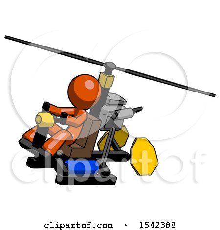 Orange Design Mascot Man Flying in Gyrocopter Front Side Angle Top View by Leo Blanchette