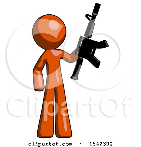 Orange Design Mascot Man Holding Automatic Gun by Leo Blanchette
