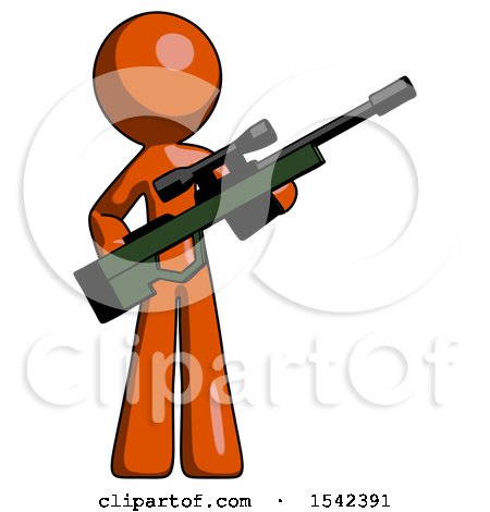 Orange Design Mascot Man Holding Sniper Rifle Gun by Leo Blanchette
