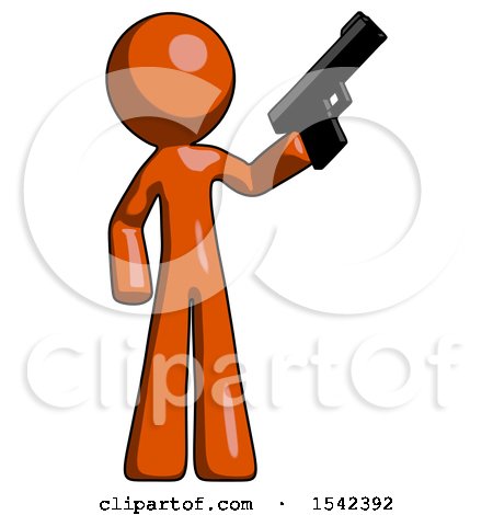 Orange Design Mascot Man Holding Handgun by Leo Blanchette