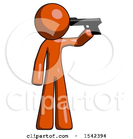 Orange Design Mascot Man Suicide Gun Pose by Leo Blanchette
