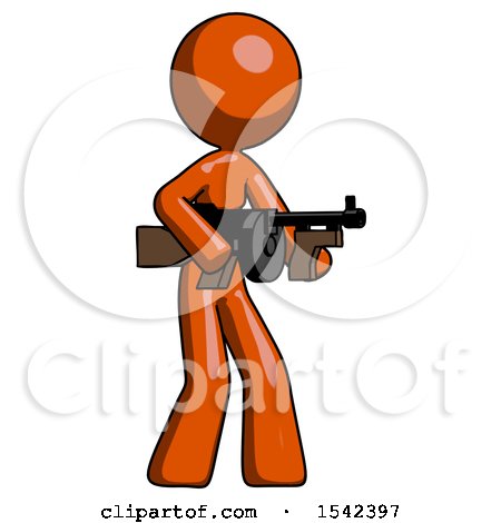 Orange Design Mascot Woman Tommy Gun Gangster Shooting Pose by Leo Blanchette
