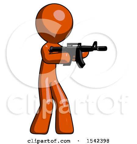 Orange Design Mascot Man Shooting Automatic Assault Weapon by Leo Blanchette