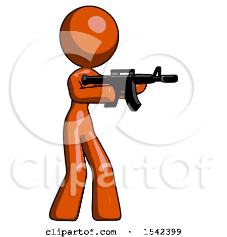 Orange Design Mascot Woman Shooting Automatic Assault Weapon by Leo Blanchette