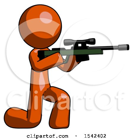 Orange Design Mascot Man Kneeling Shooting Sniper Rifle by Leo Blanchette