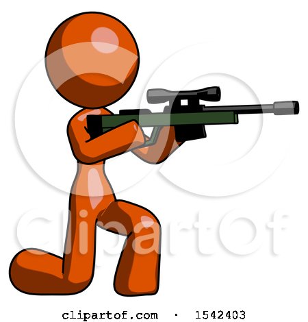 Orange Design Mascot Woman Kneeling Shooting Sniper Rifle by Leo Blanchette