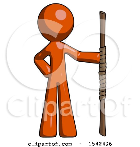 Orange Design Mascot Man Holding Staff or Bo Staff by Leo Blanchette