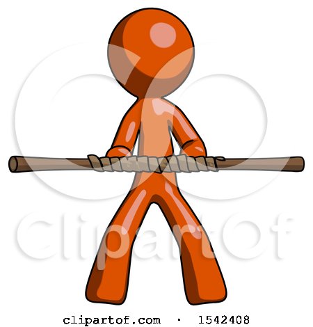Orange Design Mascot Man Bo Staff Kung Fu Defense Pose by Leo Blanchette