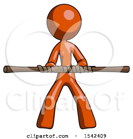 Orange Design Mascot Woman Bo Staff Kung Fu Defense Pose by Leo Blanchette