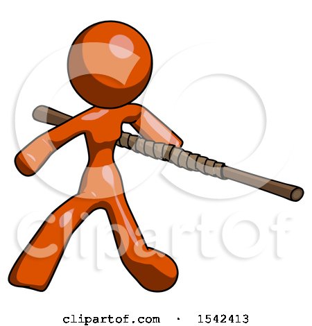 Orange Design Mascot Woman Bo Staff Action Hero Kung Fu Pose by Leo Blanchette