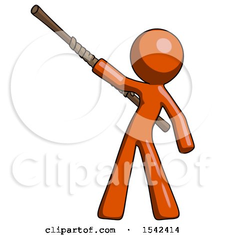 Orange Design Mascot Man Bo Staff Pointing up Pose by Leo Blanchette