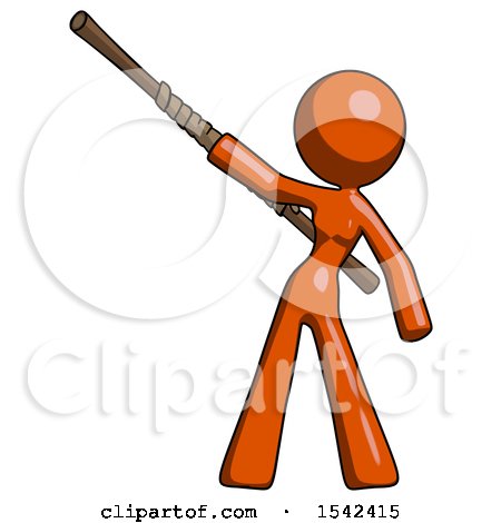 Orange Design Mascot Woman Bo Staff Pointing up Pose by Leo Blanchette