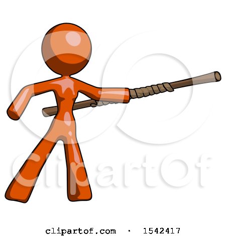 Orange Design Mascot Woman Bo Staff Pointing Right Kung Fu Pose by Leo Blanchette
