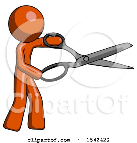Orange Design Mascot Man Holding Giant Scissors Cutting out Something by Leo Blanchette