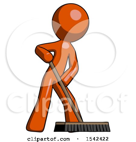 Orange Design Mascot Man Cleaning Services Janitor Sweeping Floor with Push Broom by Leo Blanchette