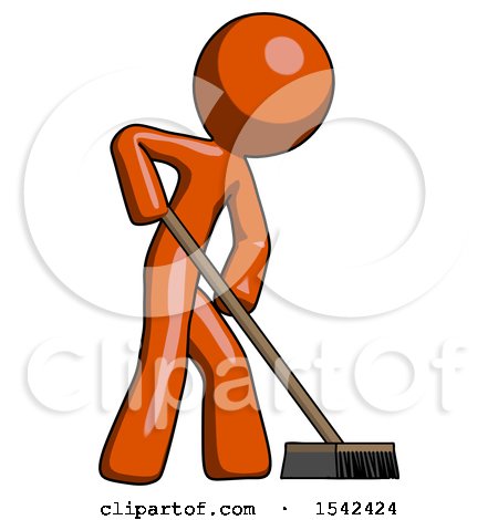 Orange Design Mascot Man Cleaning Services Janitor Sweeping Side View by Leo Blanchette
