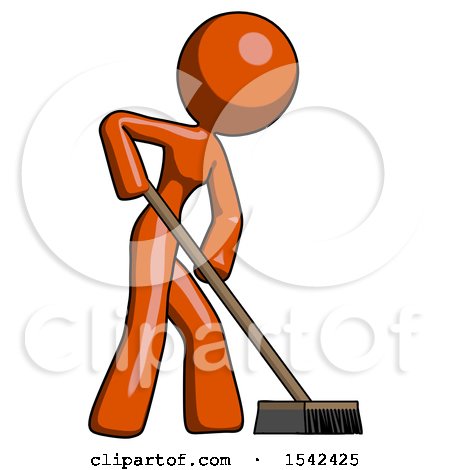 Orange Design Mascot Woman Cleaning Services Janitor Sweeping Side View by Leo Blanchette