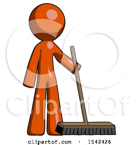 Orange Design Mascot Man Standing with Industrial Broom by Leo Blanchette