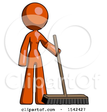 Orange Design Mascot Woman Standing with Industrial Broom by Leo Blanchette