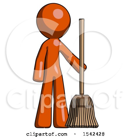 Orange Design Mascot Man Standing with Broom Cleaning Services by Leo Blanchette