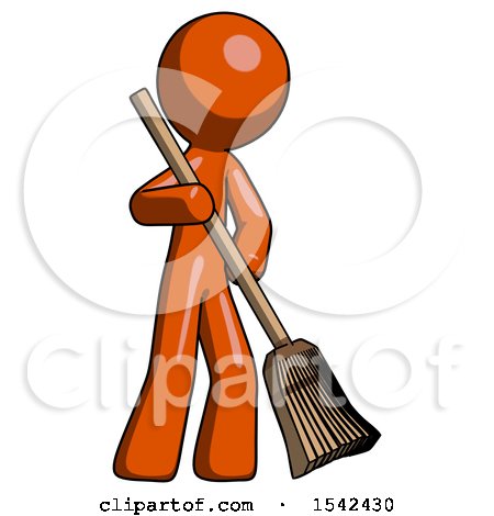 Orange Design Mascot Man Broom Fighter Defense Pose by Leo Blanchette