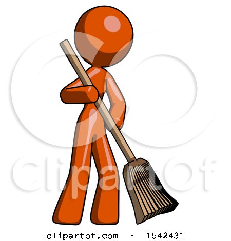 Orange Design Mascot Woman Broom Fighter Defense Pose by Leo Blanchette