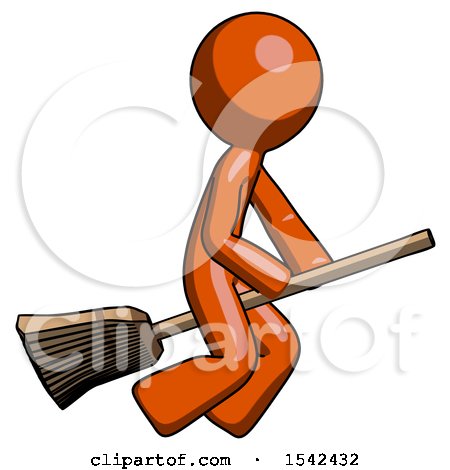 Orange Design Mascot Man Flying on Broom by Leo Blanchette