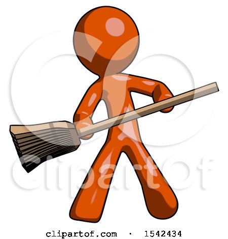 Orange Design Mascot Man Broom Fighter Defense Pose by Leo Blanchette