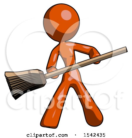 Orange Design Mascot Woman Broom Fighter Defense Pose by Leo Blanchette