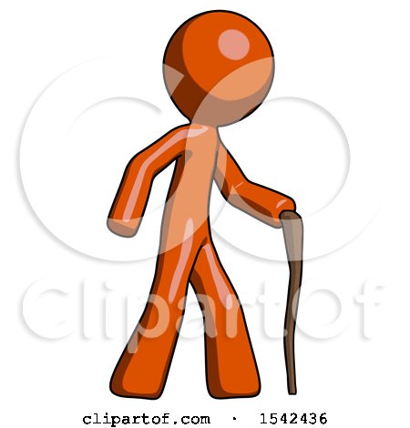 Orange Design Mascot Man Walking with Hiking Stick by Leo Blanchette