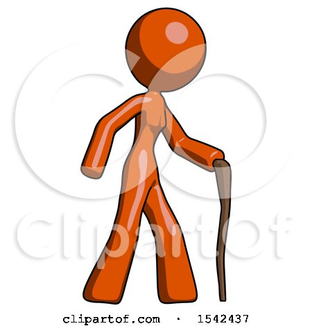 Orange Design Mascot Woman Walking with Hiking Stick by Leo Blanchette
