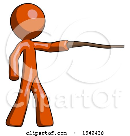 Orange Design Mascot Man Pointing with Hiking Stick by Leo Blanchette
