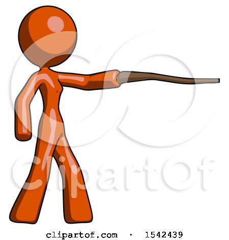 Orange Design Mascot Woman Pointing with Hiking Stick by Leo Blanchette