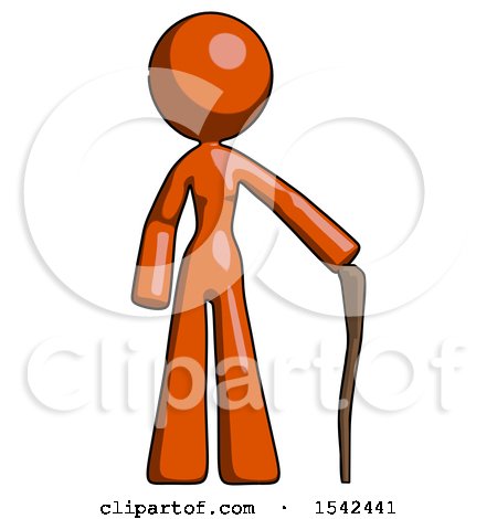 Orange Design Mascot Woman Standing with Hiking Stick by Leo Blanchette