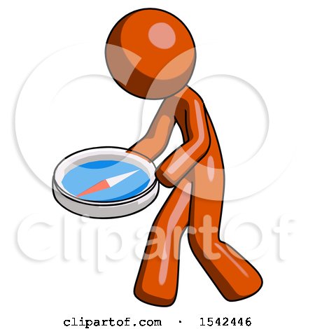 Orange Design Mascot Man Walking with Large Compass by Leo Blanchette