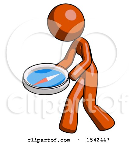 Orange Design Mascot Woman Walking with Large Compass by Leo Blanchette