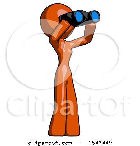Orange Design Mascot Woman Looking Through Binoculars to the Right by Leo Blanchette
