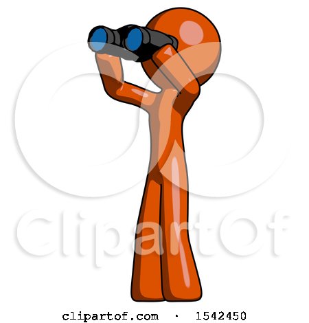 Orange Design Mascot Man Looking Through Binoculars to the Left by Leo Blanchette
