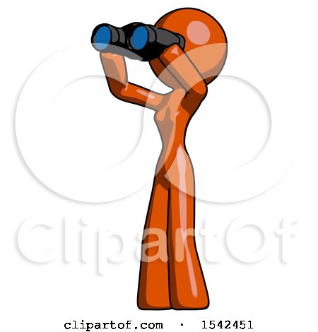 Orange Design Mascot Woman Looking Through Binoculars to the Left by Leo Blanchette