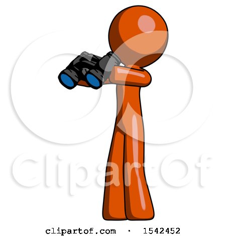 Orange Design Mascot Man Holding Binoculars Ready to Look Left by Leo Blanchette