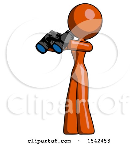 Orange Design Mascot Woman Holding Binoculars Ready to Look Left by Leo Blanchette