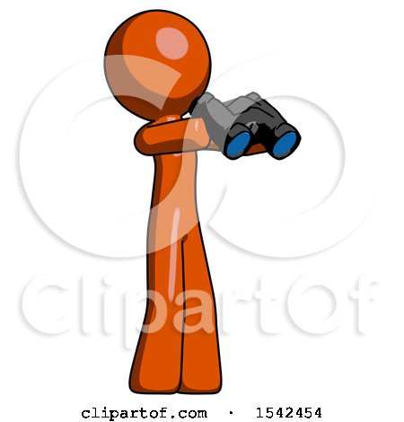 Orange Design Mascot Man Holding Binoculars Ready to Look Right by Leo Blanchette