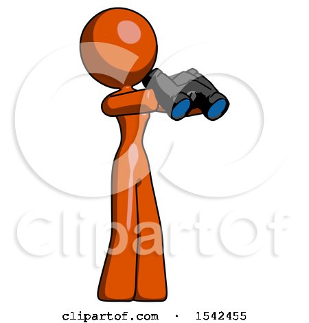 Orange Design Mascot Woman Holding Binoculars Ready to Look Right by Leo Blanchette